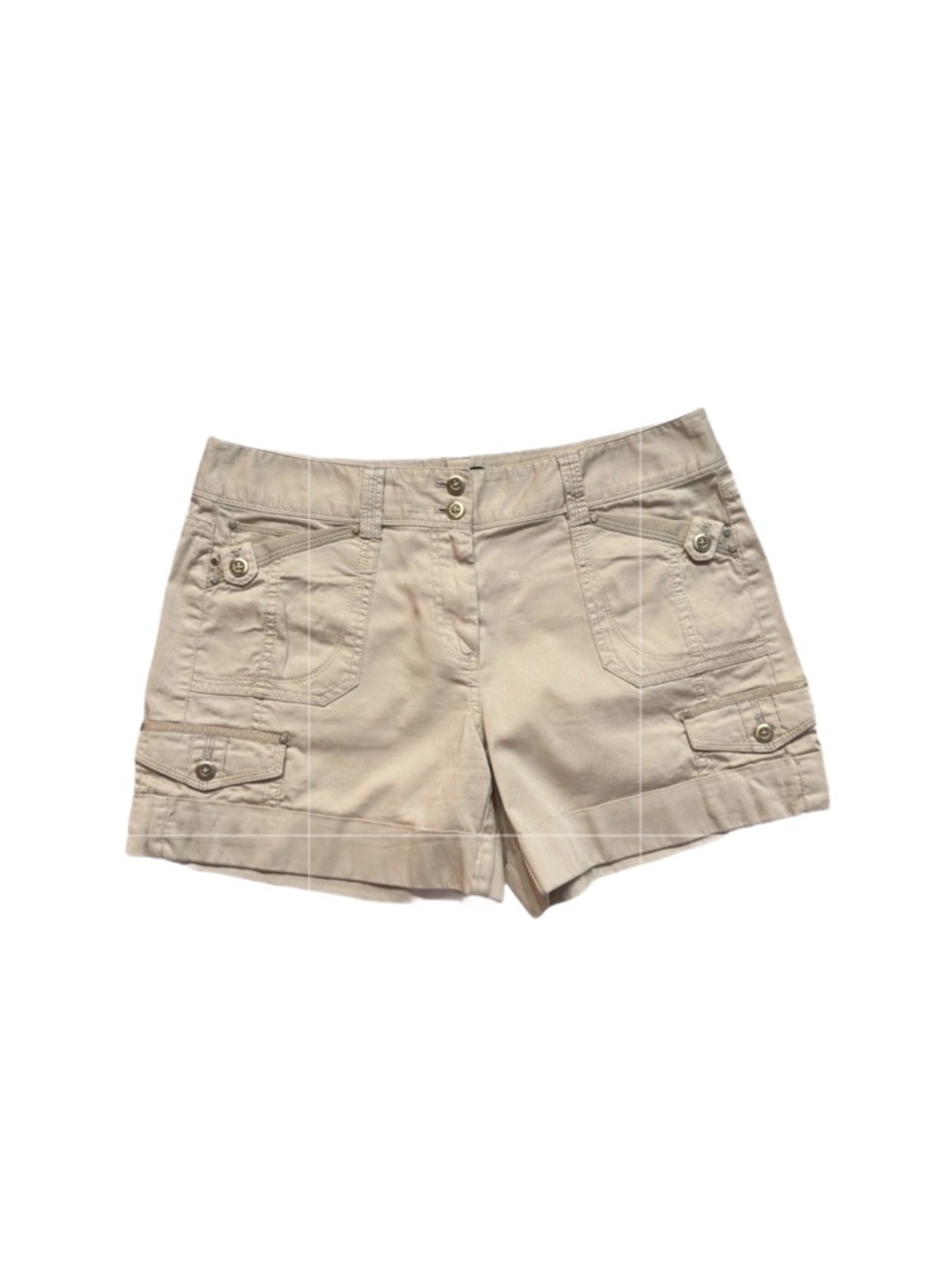 WHBM Tan Cargo Shorts Rhinestone Embellished Side Pockets Zip Up Casual Chic